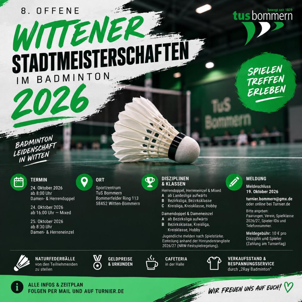 8. Offene Wittener Stadtmeisterschaften im Badminton 2026