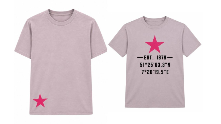 T-Shirt mit Koordinaten mit pinkem Stern – Flieder – Sommer 2026 – DAMEN