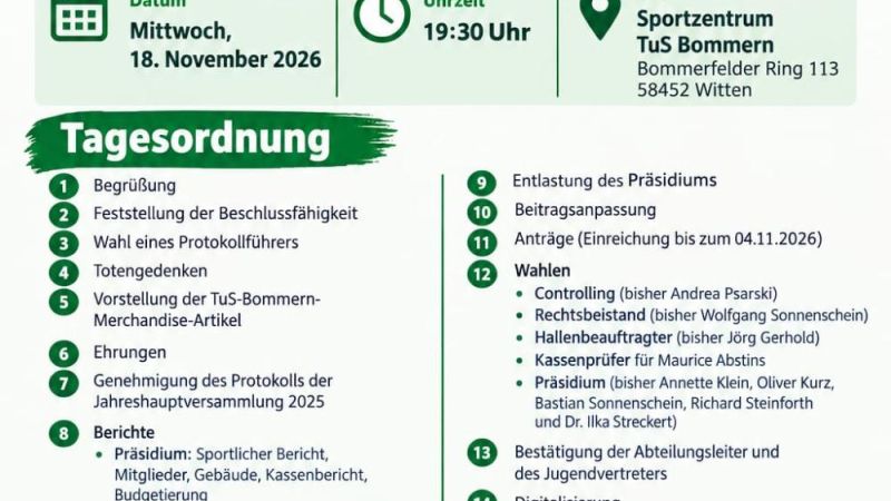 Einladung zur Jahreshauptversammlung 2026