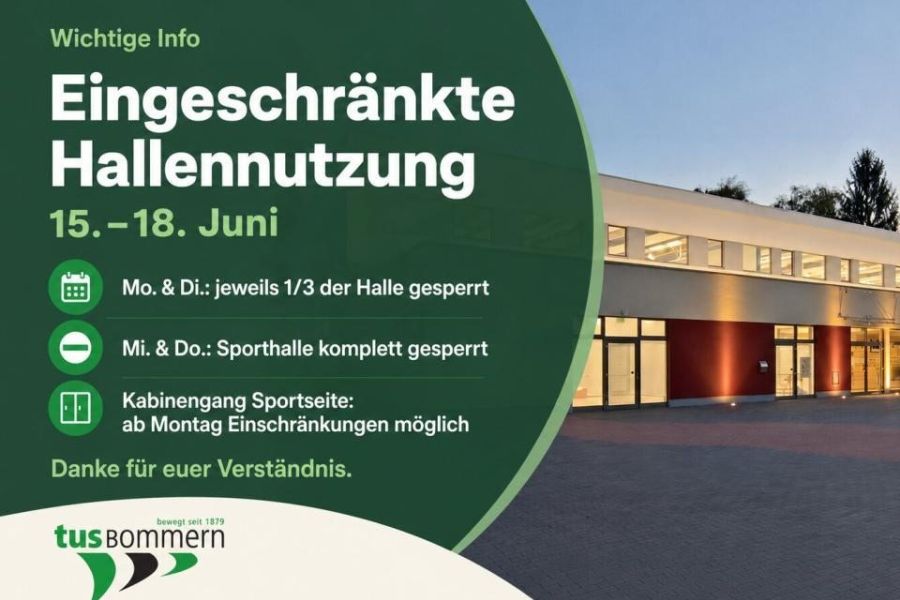 Wichtige Info: In der nächsten Woche eingeschränkte Hallennutzung!